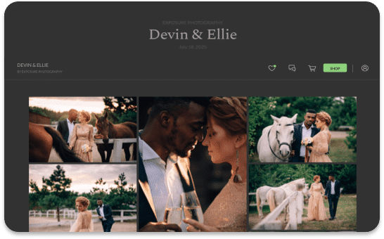 Wedding photos of Devin and Ellie; couple portraits with horses, various poses